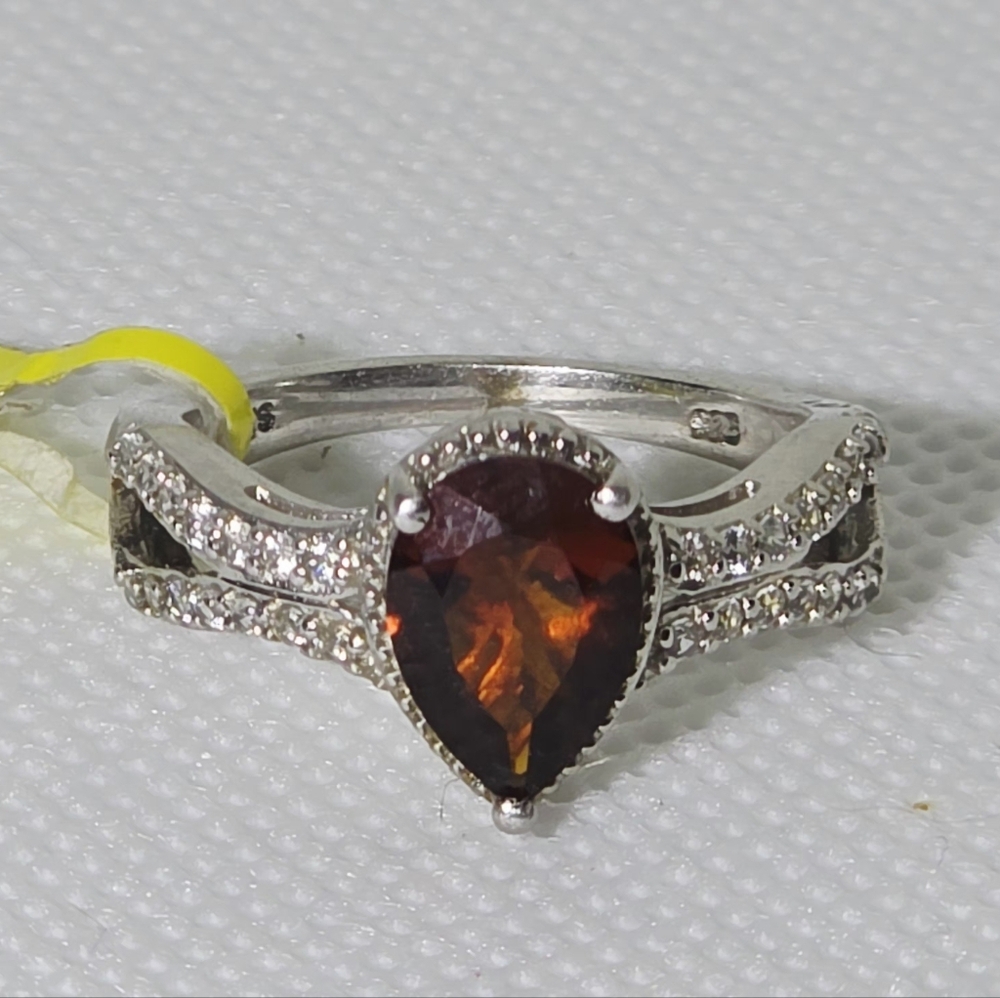 NWOT Designer Signed   Hessonite Garnet Ring Size 7